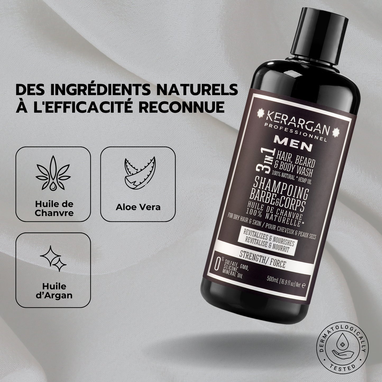 Shampoing fortifiant 3 en 1 à l'huile de chanvre - 500ml