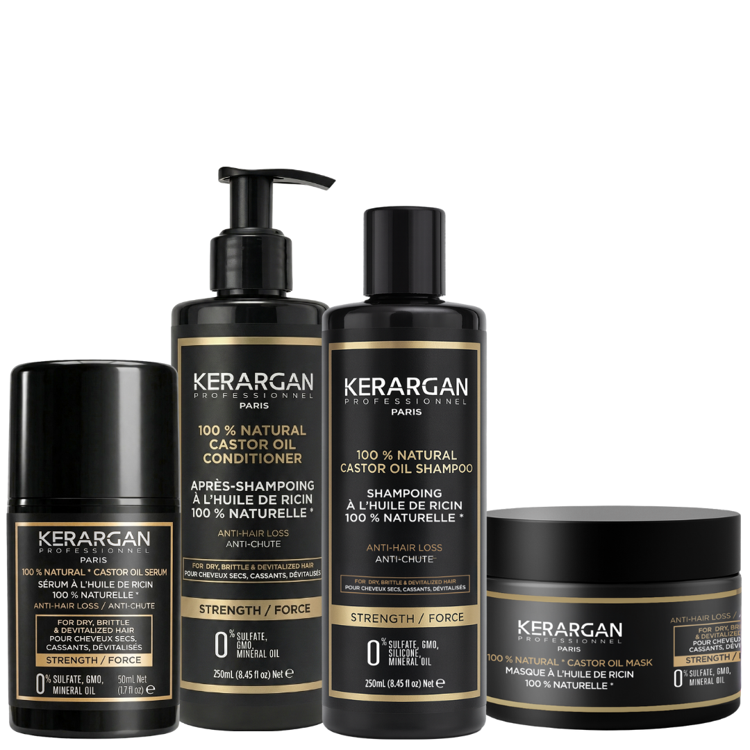 Ensemble Anti-Chute Shampoing, Après-shampoing, Masque & Sérum à l’Huile de Ricin - 800ml
